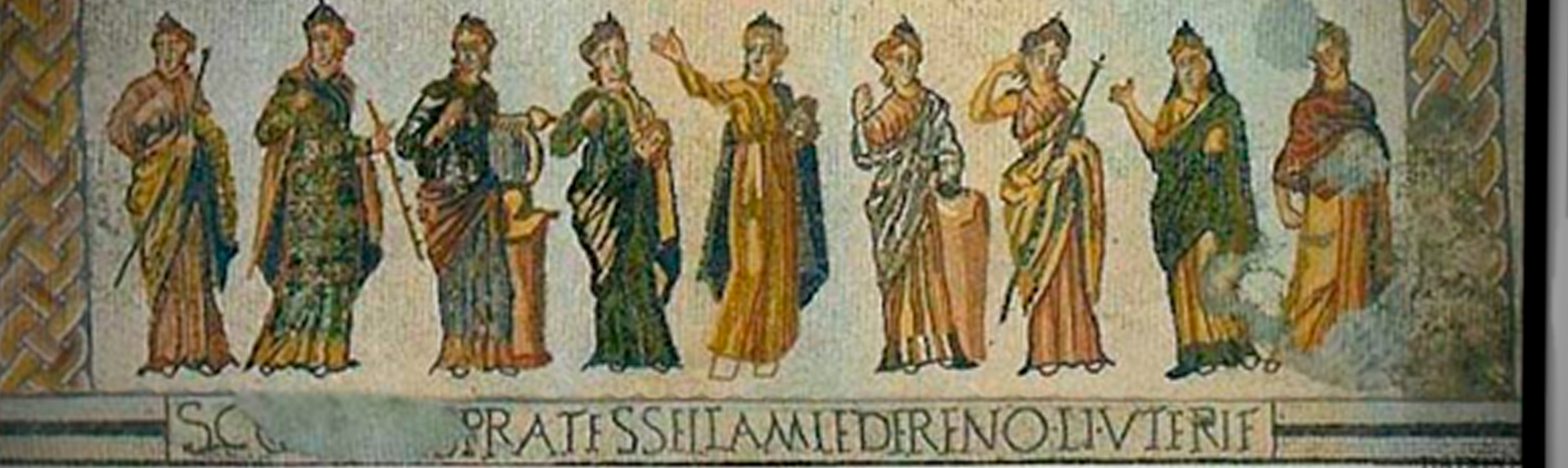 Mosaico de las musas inscripción en latín